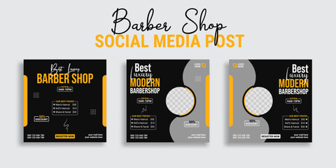 Modern barber shop social media post template design