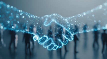 global business partnership and networking concept with handshake and people icons digital transformation technology collaboration and connection
