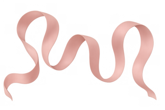 Wavy rose gold satin ribbon creating decorative swirls, perfect for festive events, gifts, or adding a feminine touch