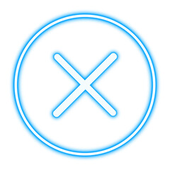 Fototapeta premium Cross mark button. Neon glowing blue cross mark icon on a transparent background.