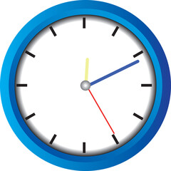 Clock, Time, Watch, Analog, Blue, White, Hands, Wall clock, Alarm clock, Second hand, Hour hand, Minute hand, Timepiece, Measurement, Ticking, Deadline, Schedule, Punctuality, Round