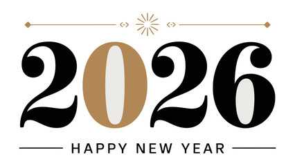 New Year 2026: A minimalist greeting card design with 2026 displayed prominently above the text HAPPY NEW YEAR. This design, celebrating the arrival of a new year.