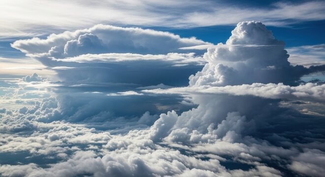 Aerial View of Majestic Cumulonimbus Clouds and Cloudscape.
