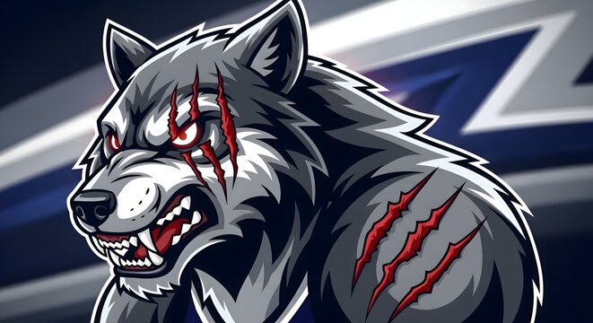 Fearsome Wolf Mascot Aggressive Design with Claw Marks for Sport Teams and Logos