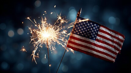 Celebrate freedom with vibrant sparklers and the American flag, perfect for patriotic holidays and vibrant Fourth of July celebrations
