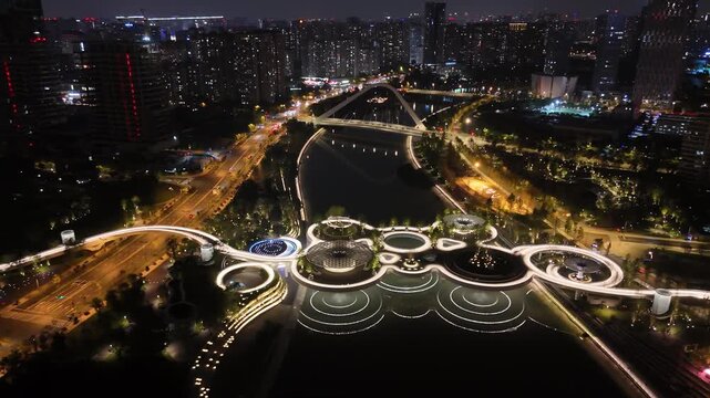 Chengdu Nightscape: Aerial City Lights and Futuristic Architecture - Powered by Adobe