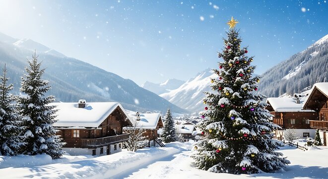 Beautiful snowy winter landscape in the Alps with Christmas tree - Powered by Adobe