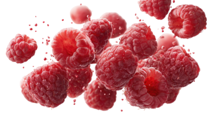 Fresh red raspberries closeup on a white background, highlighting the sweet, juicy, isolated organic fruit