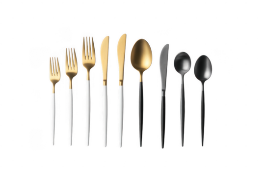 Gold and Silver Cutlery Set isolated on a transparent background