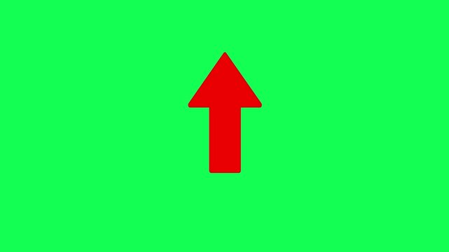 upward direction red arrow symbol for chroma key. rising growth indicator graphic on green background. green screen footage of red arrow pointing up. 