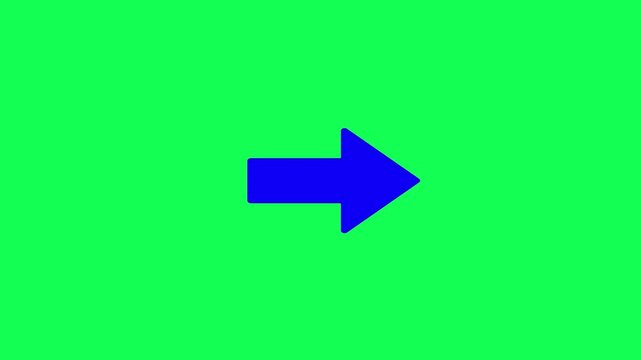 forward motion graphic element isolated on green. right direction symbol for chroma key video editing. blue arrow pointing right on green screen background.