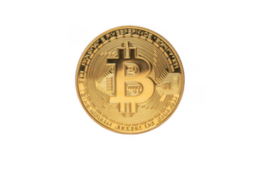 Gold Bitcoin coin with B symbol isolated on a transparent background