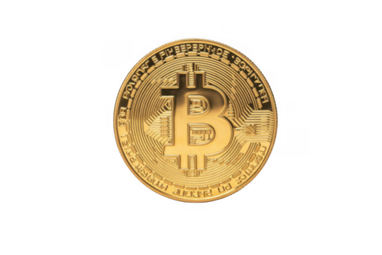 Gold Bitcoin coin with B symbol isolated on a transparent background