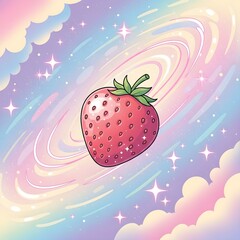 Galaxy Strawberry Dream – Cute Pastel Cosmic Fruit Illustration
