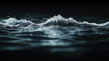 Technological water ripple signal on cool-toned calm surface, sound wave visualization design element