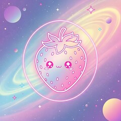 Galaxy Strawberry Dream – Cute Pastel Cosmic Fruit Illustration
