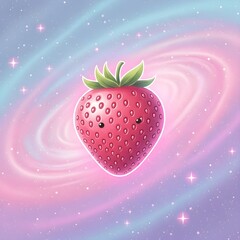 Galaxy Strawberry Dream – Cute Pastel Cosmic Fruit Illustration
