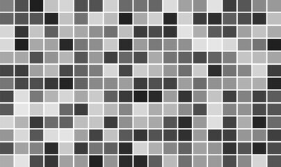 An abstract geometric background features a random mosaic pattern of varying shades of gray and white squares, creating a modern digital texture