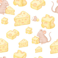 Cheese pattern watercolor illustration for wrapping