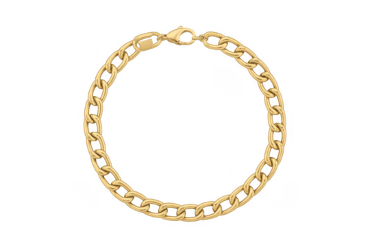 Gold curb chain bracelet isolated on a transparent background