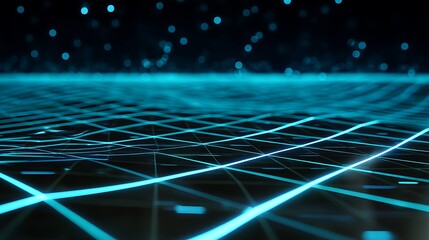 A digital grid with glowing blue lines and a dark background, representing a high-tech, interconnected network.