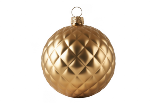 Gold Diamond Patterned Christmas Ornament isolated on a transparent background