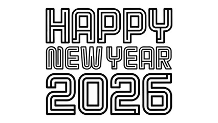 A Graphic Illustration of the new year: The text Happy New Year 2026 displayed in a classic, festive font, perfect for greeting cards, celebratory media.