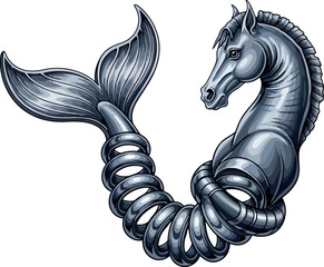 Detailed vector illustration of a hippocampus a mythical creature with the front of a horse and the tail of a fish isolated on white