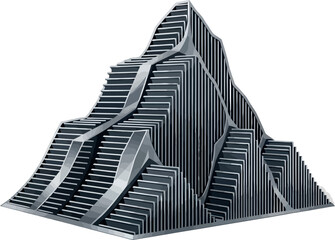 Abstract mountain sculpture geometric and metallic design architectural concept for modern art and industrial design