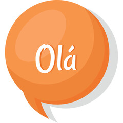Orange Speech Bubble with Portuguese Greeting Ola in White Font Transparent Background