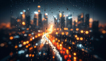 Blurred City Through Rainy Glass