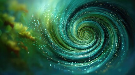 Abstract Spiral Design With Teal And Gold Dots