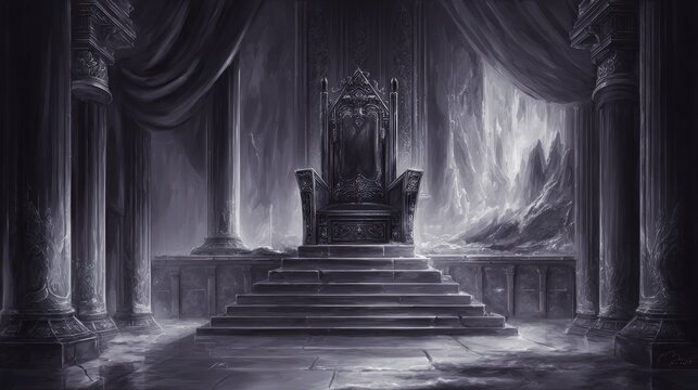 Dark Throne Room Interior In Grayscale
