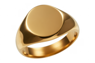 Gold Signet Ring Oval Face isolated on a transparent background