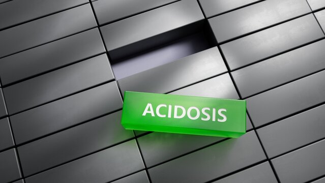 metal blocks with text acidosis.close up of metal blocks,Business Concept.3D rendering.