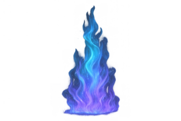 Abstract magical flame burning with blue and purple light on transparent background, fantasy power effect