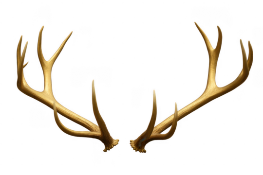 Golden deer antlers isolated on a transparent background