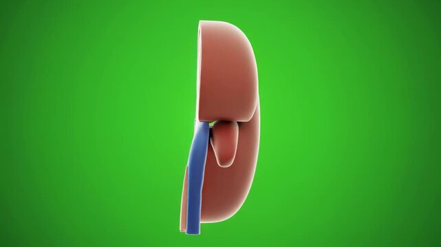 Human Kidney Internal Anatomy 3D Model Green Screen Medical Visualization