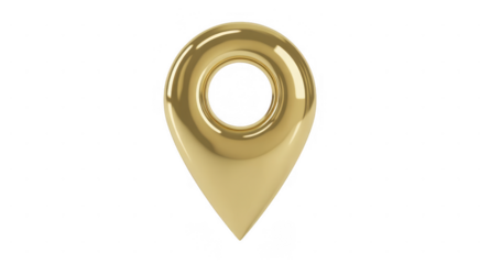 Golden map pin isolated on a transparent background