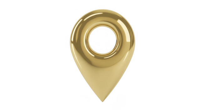 Golden map pin isolated on a transparent background