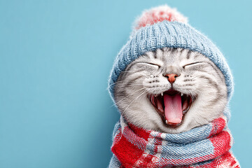 Cute Christmas Cat Portrait on Solid Background