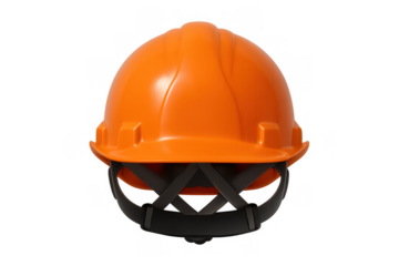Orange plastic hard hat protecting workers on construction sites and industrial areas. Essential protective gear for safety