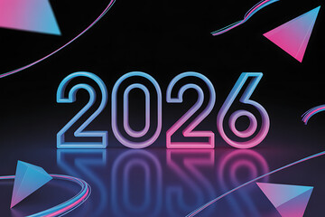 cyberpunk 2026 theme featuring glowing blue pink numbers and dynamic lines