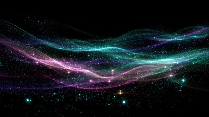 Obraz premium Abstract Glowing Particle Waves In Dark Background