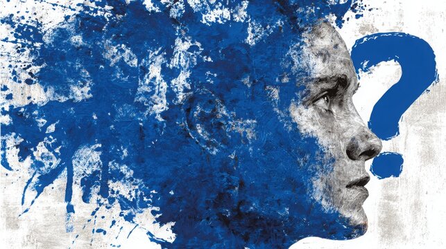 Person with a question mark symbolizing curiosity and engagement in an adaptive quiz suggestion concept for interactive learning