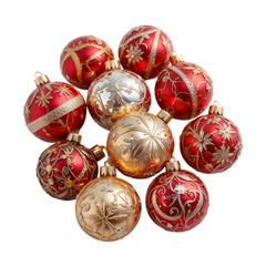 Red and gold Christmas balls decoration on white background for holiday celebration, png