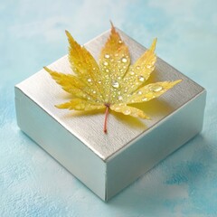 Autumn Maple Leaf On Silver Gift Box