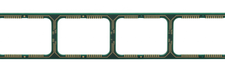 Green circuit board film strip isolated on a transparent background