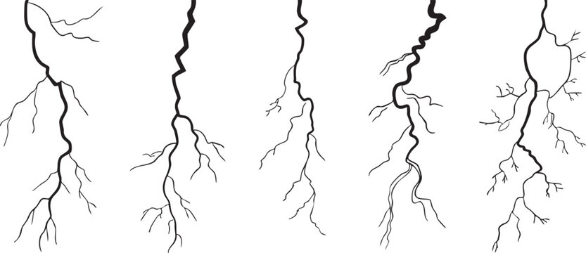 Lightning strikes vector illustration electrical discharge natural power and thunderstorms concept