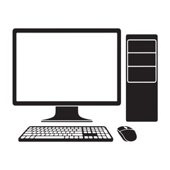 Fototapeta premium Black and white illustration of a desktop computer isolated on white background for use in graphic design projects